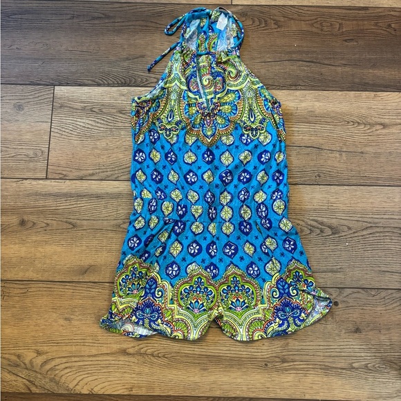 Trina Turk Blue and Green Patterned Halter Romper - Picture 2 of 5